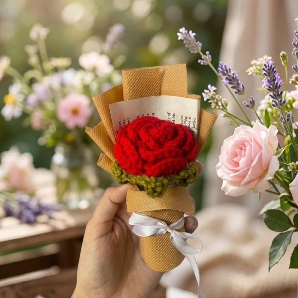 Mini Crochet Red Rose Bouquet, compact crochet flower bouquet for special occasions in Pakistan