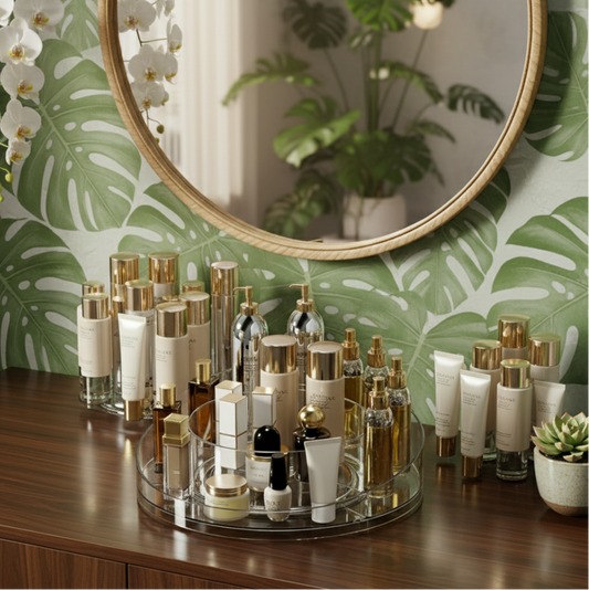 Rotating makeup organizer with smooth 360 rotation