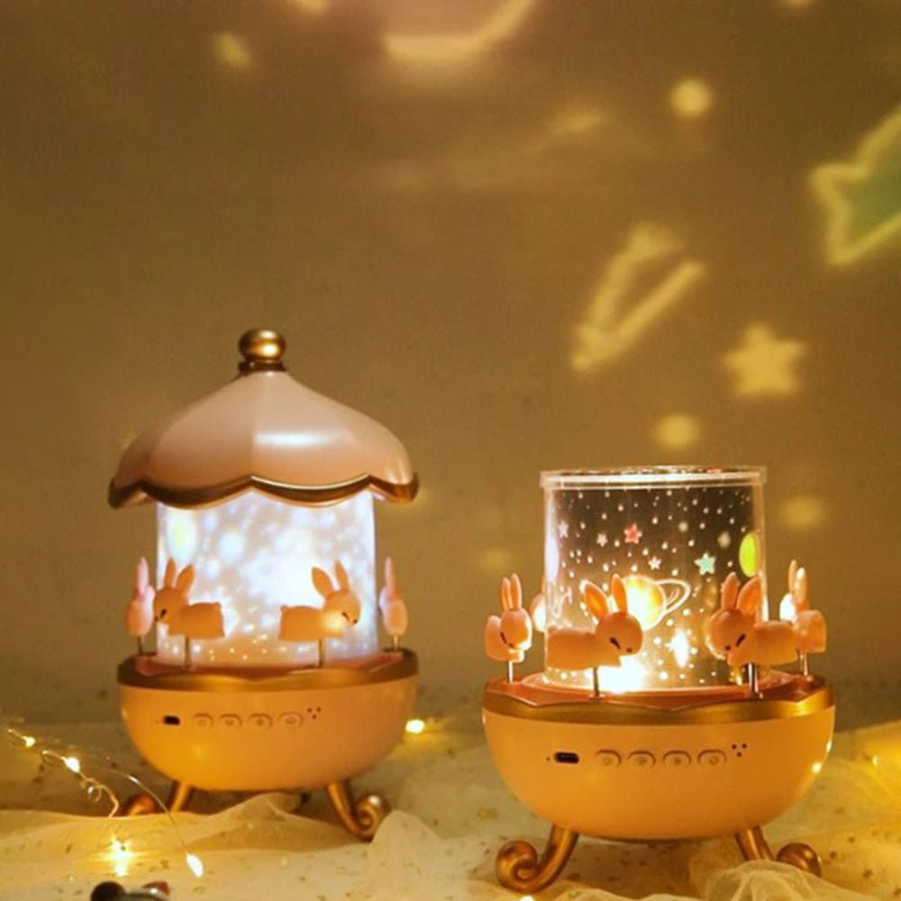 Rotating rabbit carousel night light projector