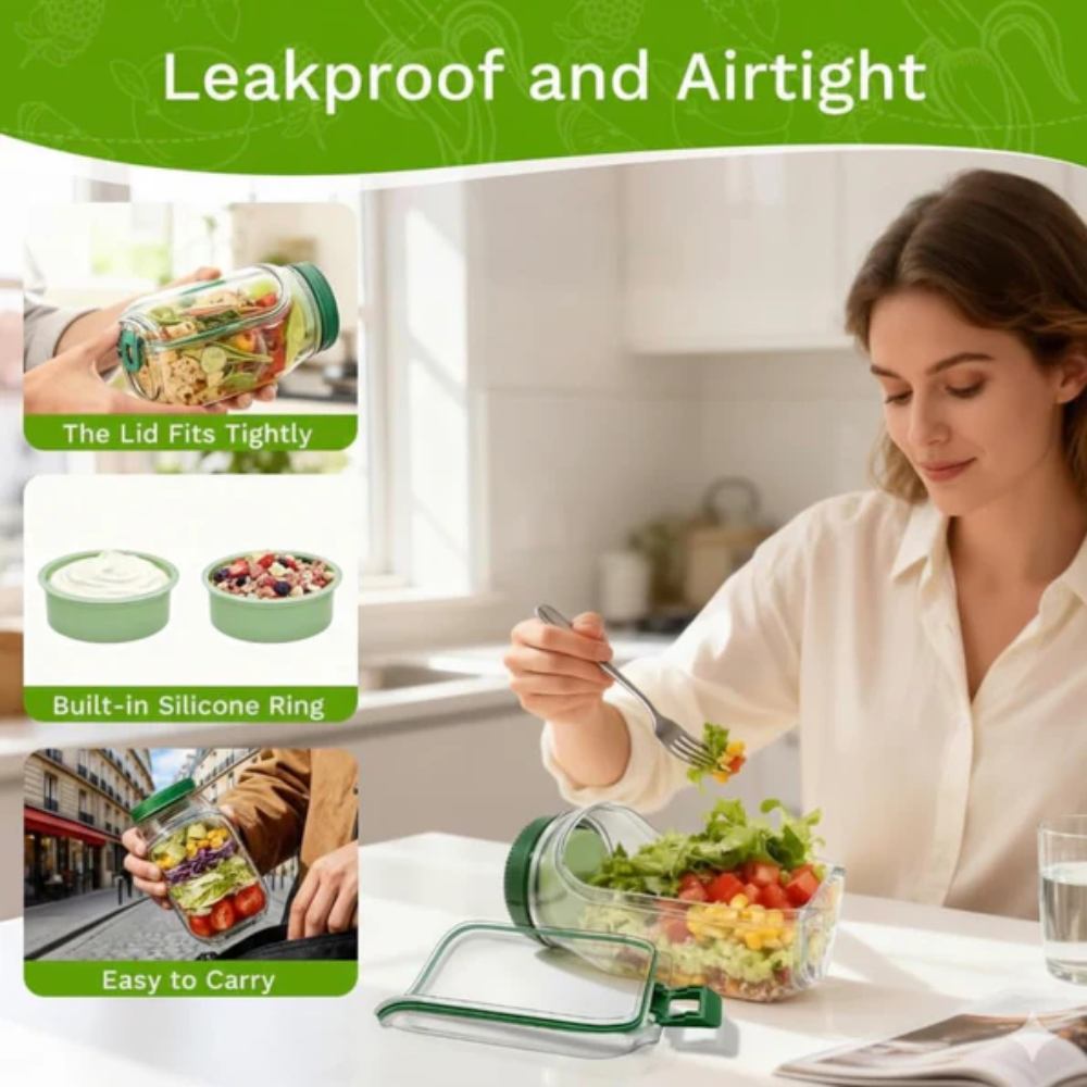 Leakproof Salad Jar with Dressing Cup, reusable salad container with sauce cup for office and travel in Pakistan