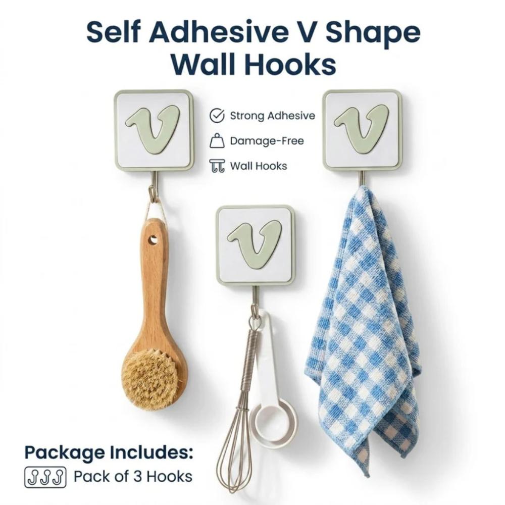 Self Adhesive V Shape Wall Hooks, easy stick hooks for hanging items without drilling in Pakistan