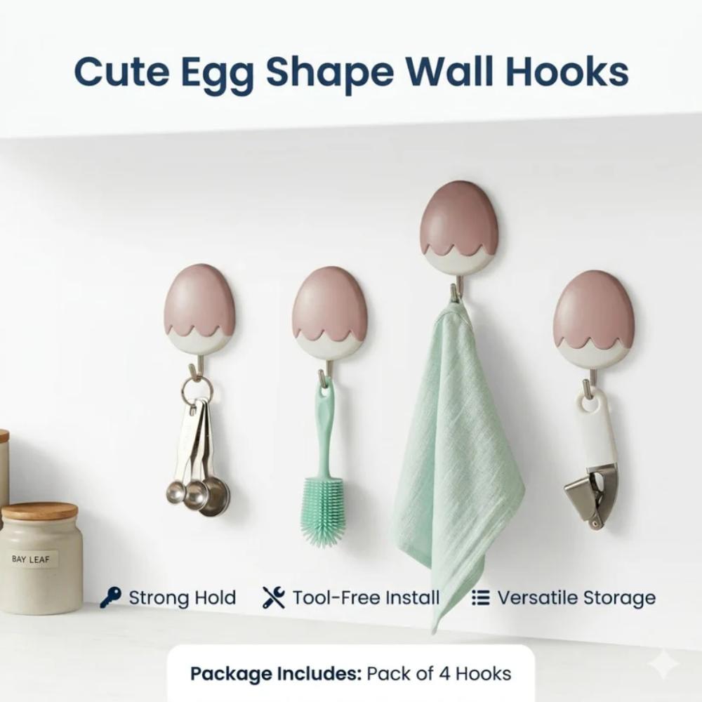 Egg Shape Sticky Wall Hooks, simple adhesive hooks for hanging keys, towels, and items in Pakistan homes