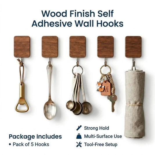 Wood Style Sticky Wall Hooks, easy stick hooks for organizing kitchen and bathroom essentials in Pakistan