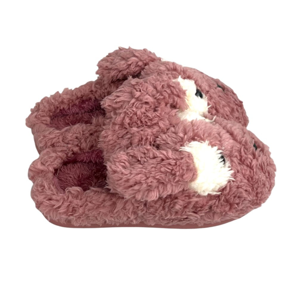 Soft bear house slippers with a warm plush upper, cushioned footbed, and thick sole for comfortable indoor walking.