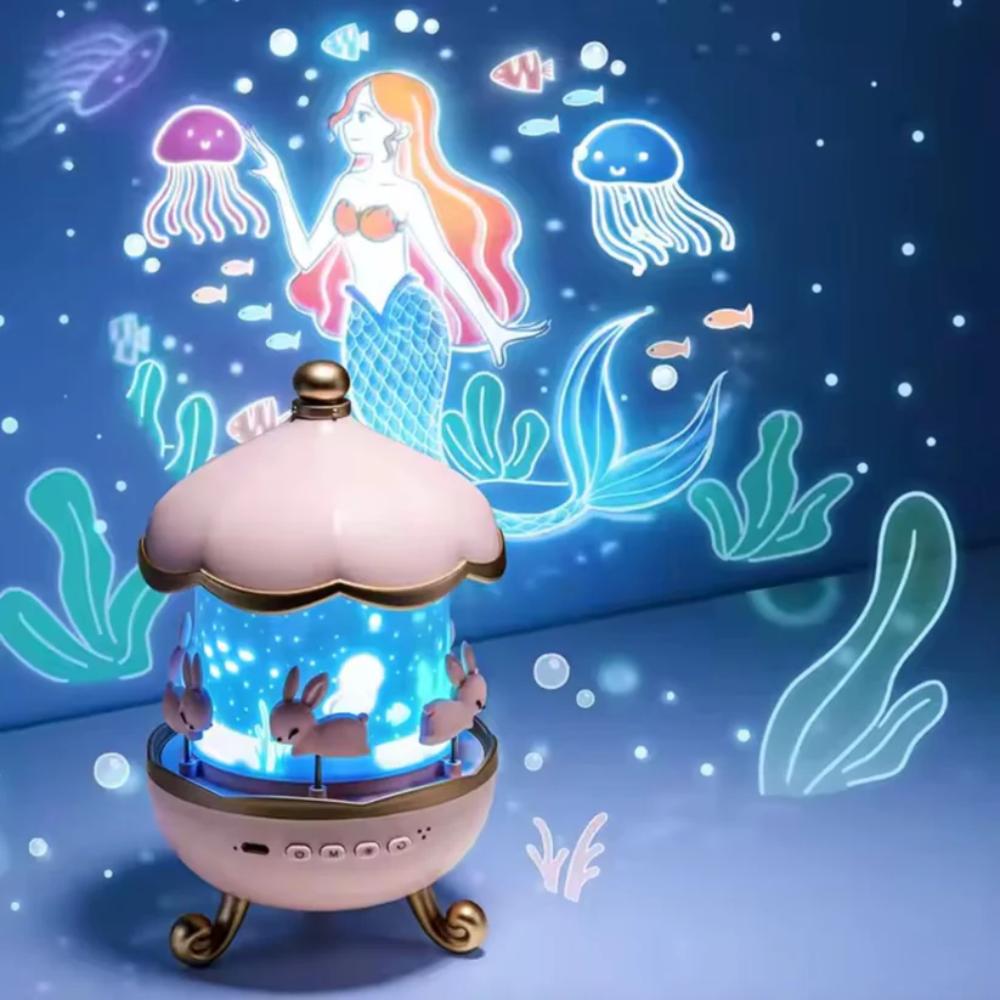 Rabbit Carousel Night Light Projector Lamp for Kids, cute rabbit design lamp for kids bedroom in Pakistan
