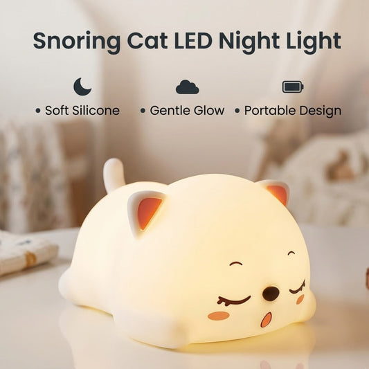 Snoring Cat LED Night Light Silicone Lamp for Bedside Table