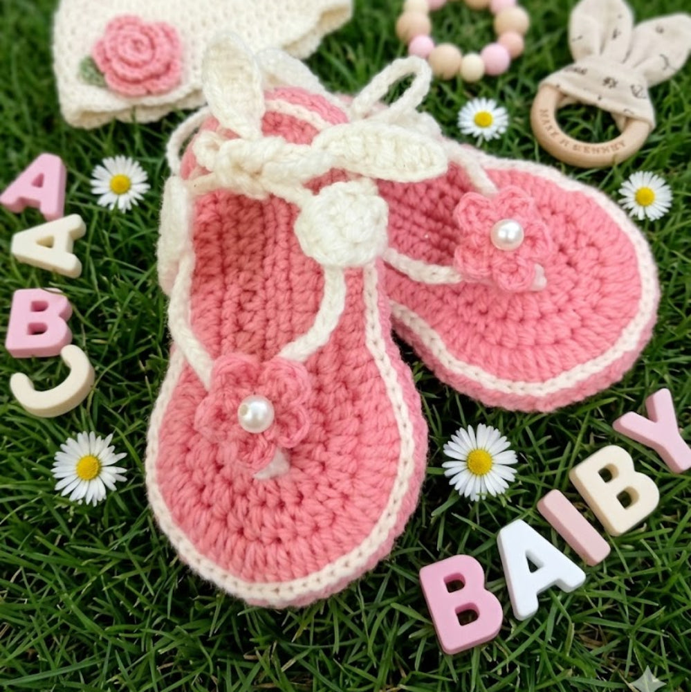 Soft yarn handmade crochet baby shoes for infants