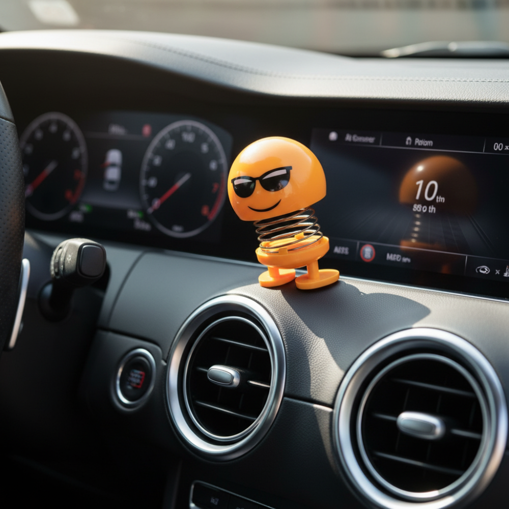 Spring dancing emoji toy that moves while driving