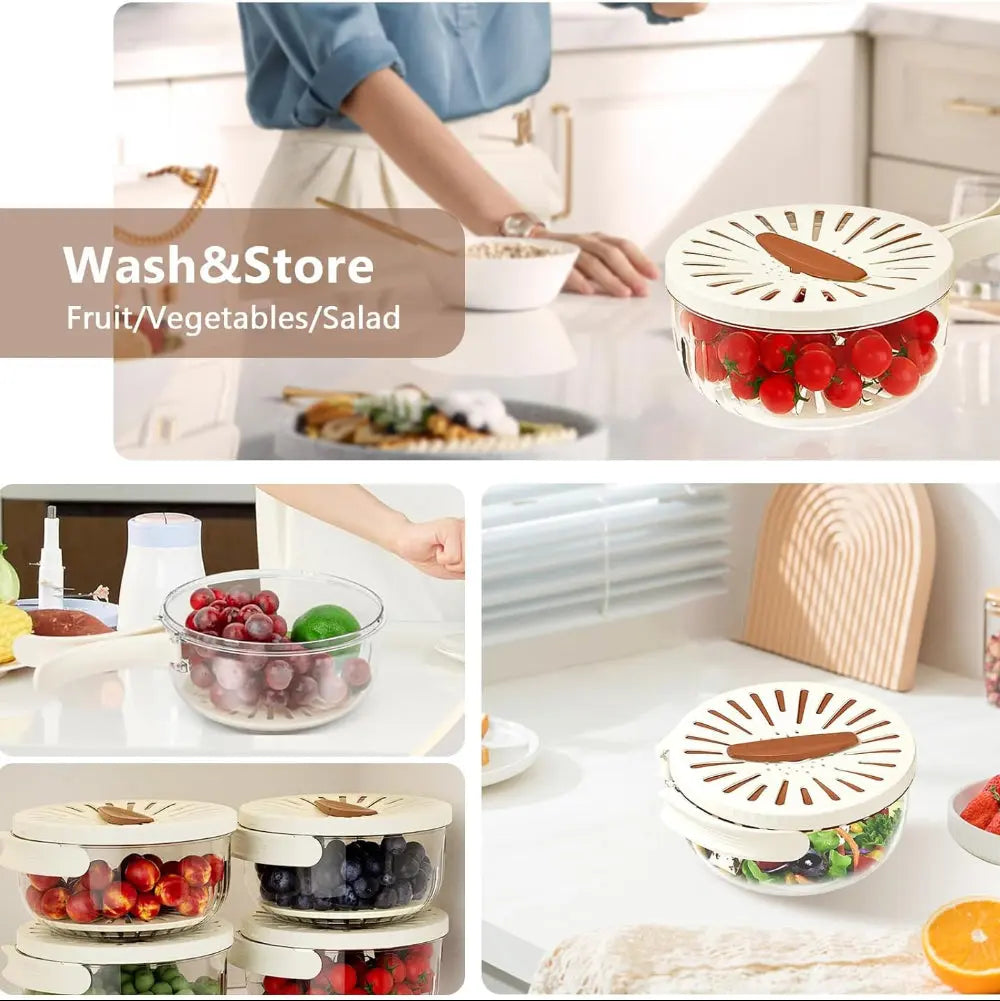 Strainer bowl with lid for safe washing and storage