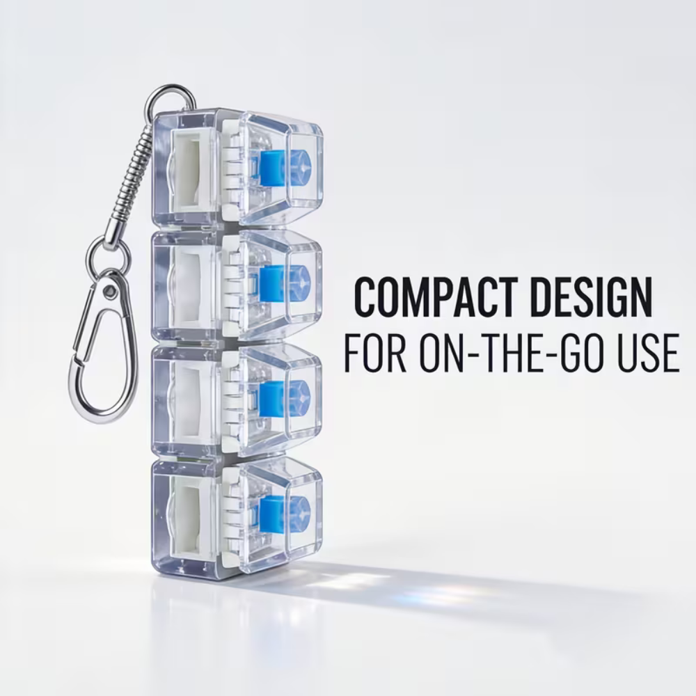 Clicky keyboard keychain fidget toy with tactile switch