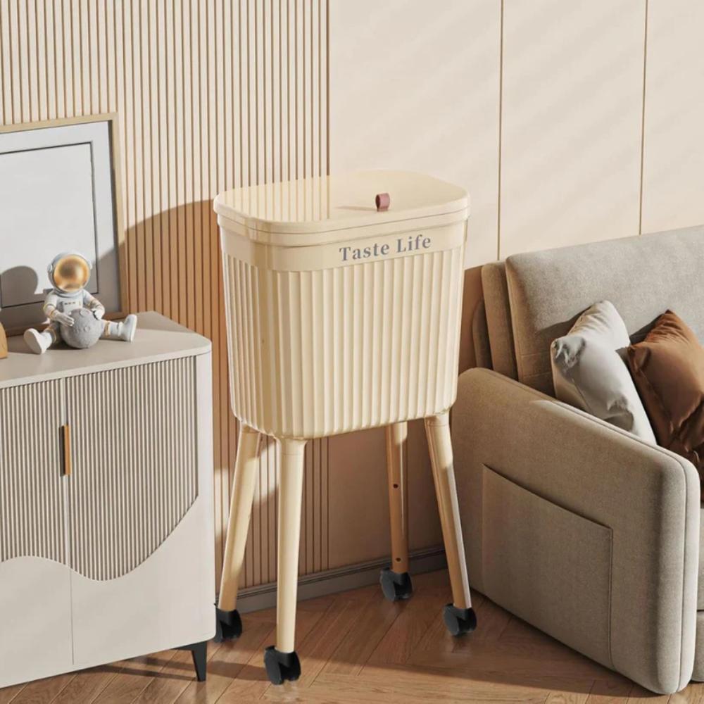 High Legged Trash Can with Lid & Wheels, mobile trash bin for daily use in Pakistan homes