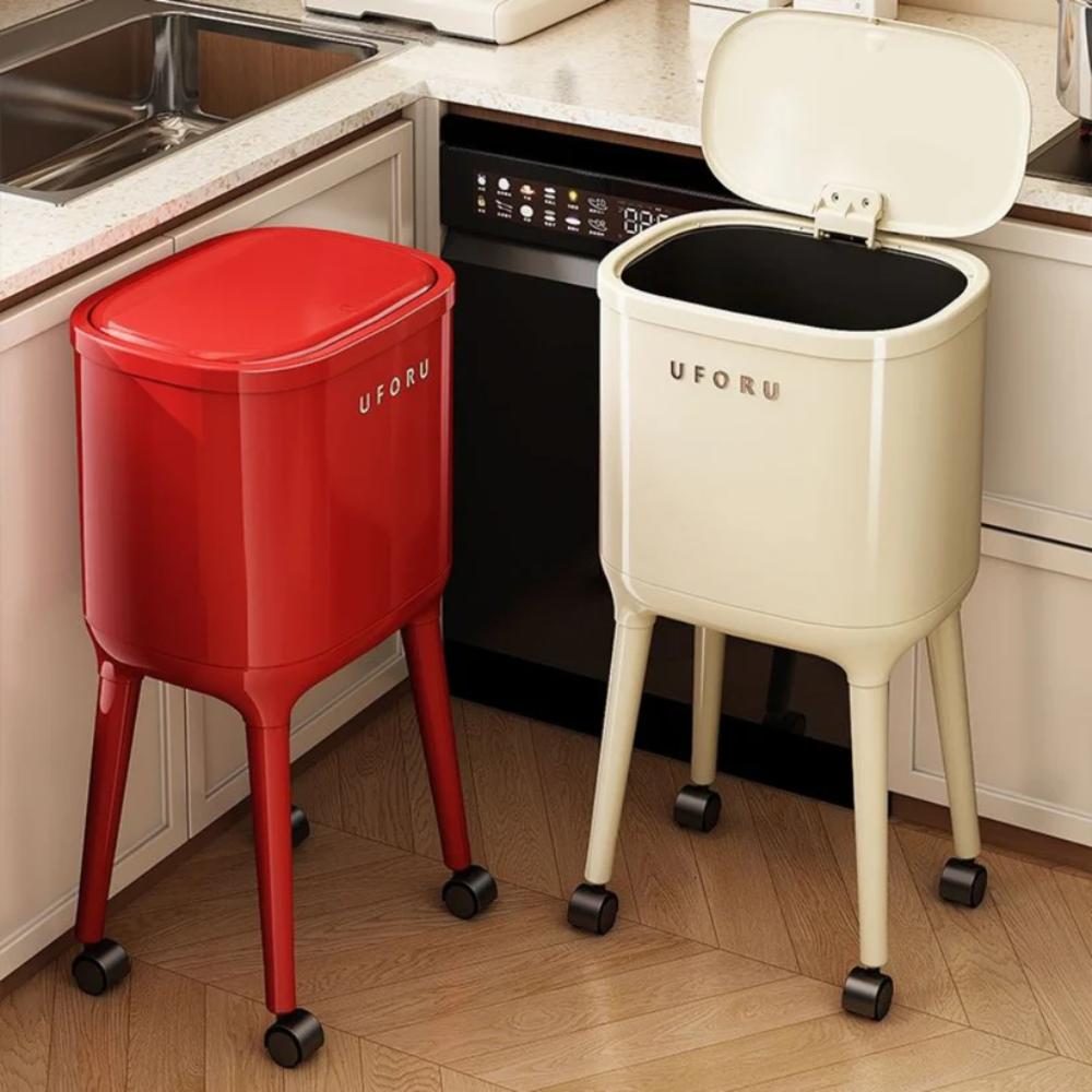 High Legged Trash Can with Lid & Wheels, simple trash can for kitchen and room in Pakistan