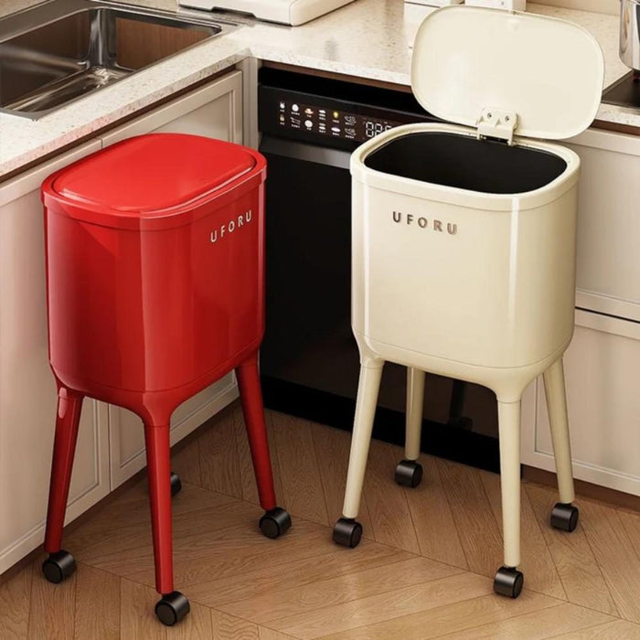 High Legged Trash Can with Lid & Wheels, simple trash can for kitchen and room in Pakistan