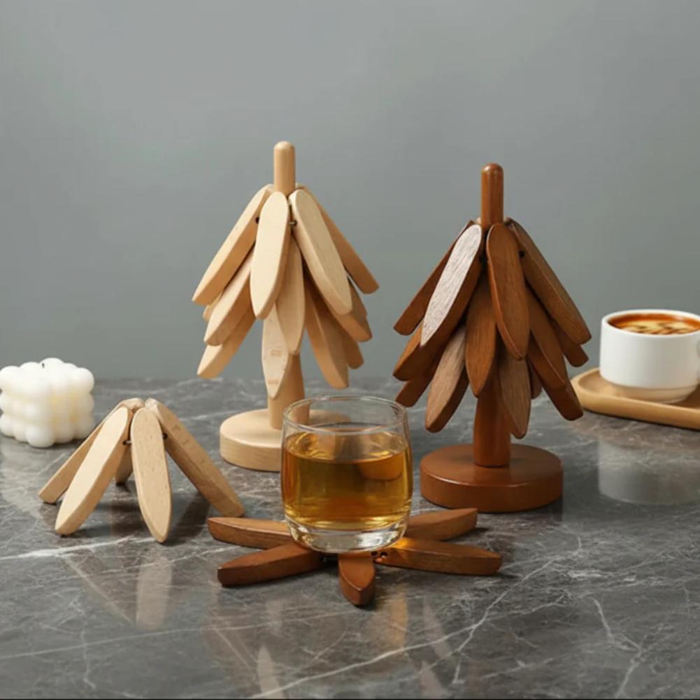 Tree Shape Wooden Coaster Set, clean design cup coaster set for table protection in Pakistan