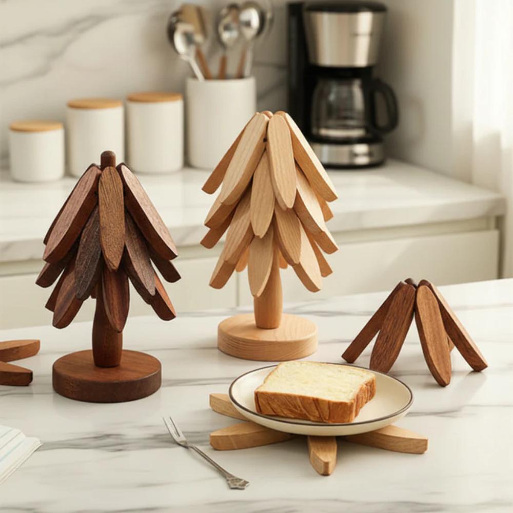 Tree Shape Wooden Coaster Set, simple drink coasters with stand for table use in Pakistan