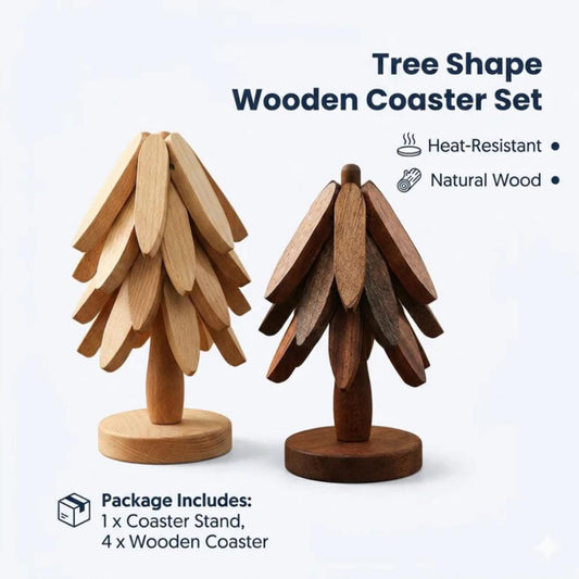 Tree Shape Wooden Coaster Set, wooden cup mats with holder for home and office in Pakistan
