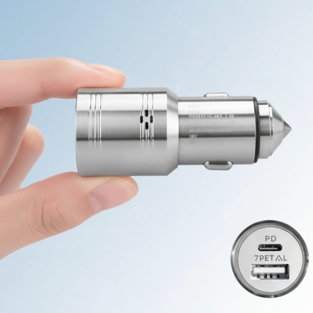 2-in-1 USB car charger plugged into car cigarette lighter socket