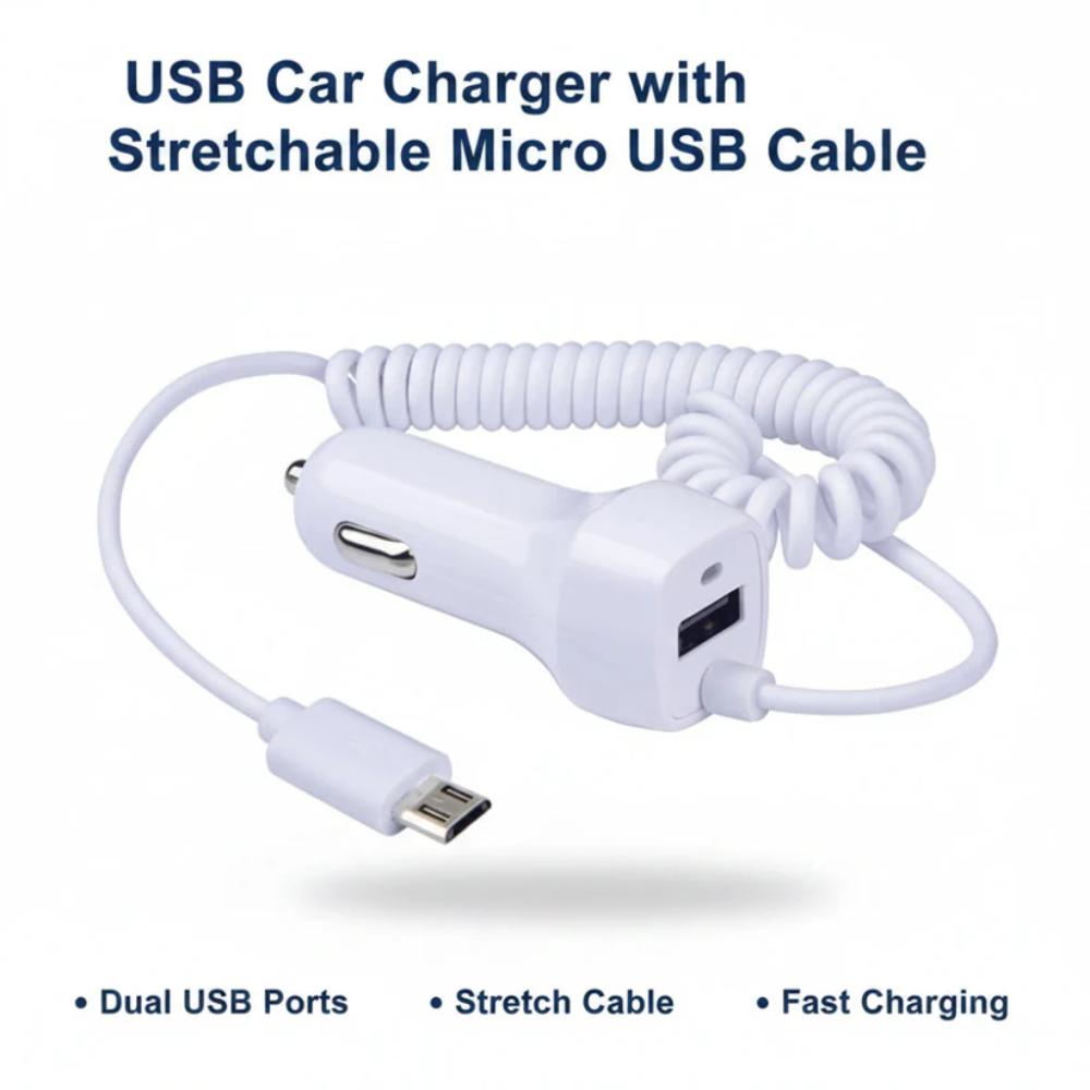 USB Fast Car Charger with Stretchable Micro USB Cable, mobile charging in car in Pakistan