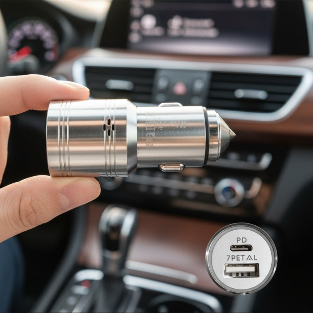 Universal USB car charger compatible with Android and iPhone devices