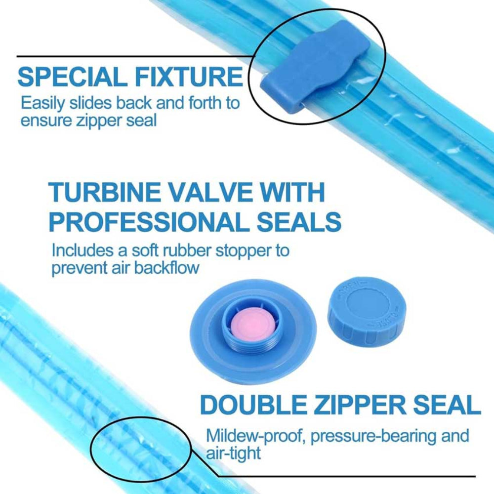 Vacuum storage bags set including hand pump and zip seal bags