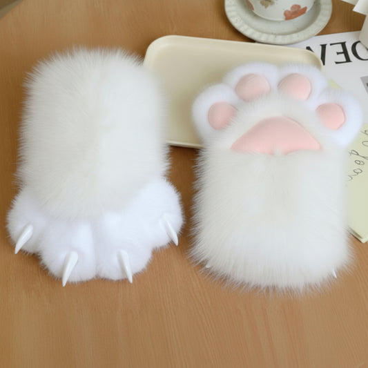 Warm plush cat paw gloves for cold weather