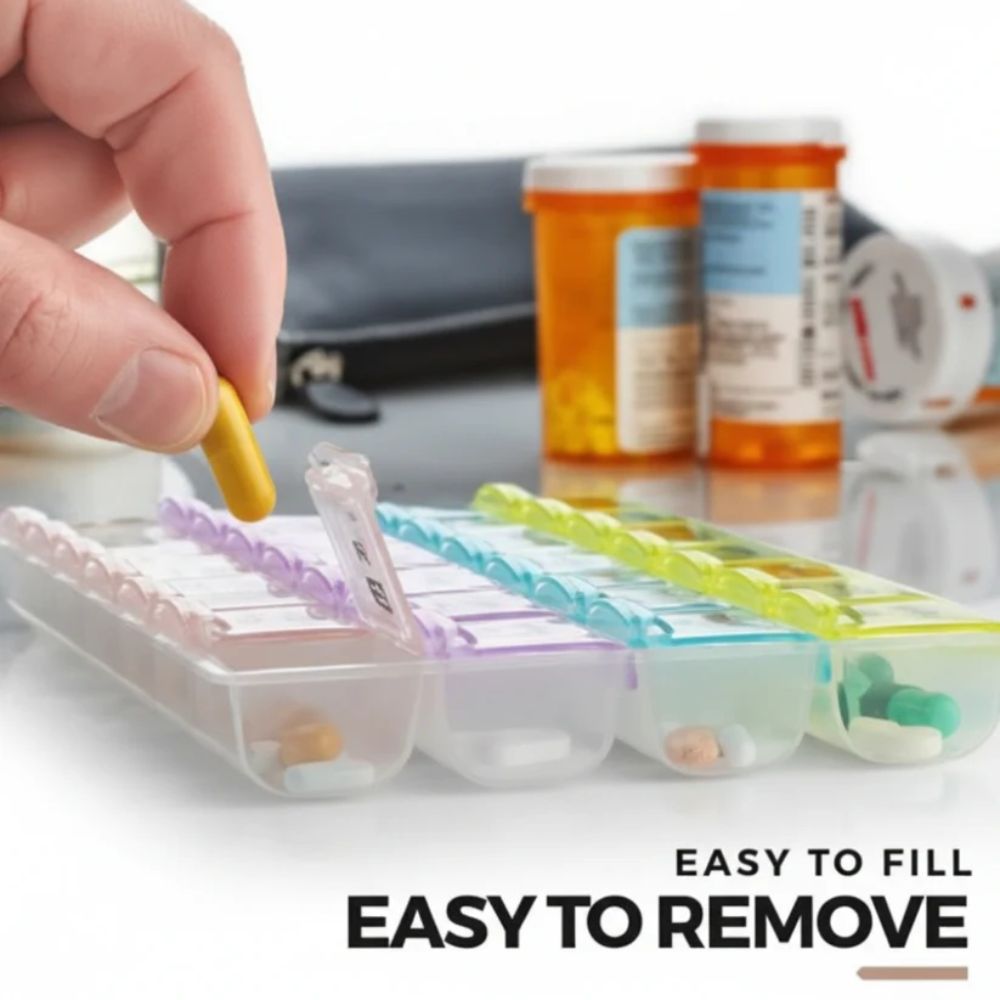 14-Slot Weekly Pill Box, portable tablet organizer for travel and home use in Pakistan