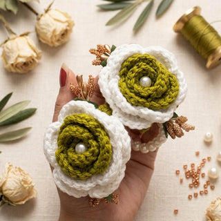 White & Green Crochet Gajry for Girls, stylish handmade chochet wrist accessory for young girls & womens in Pakistan