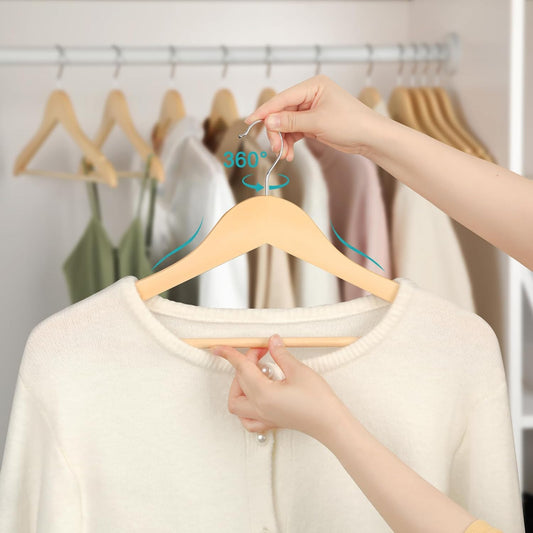 Wooden clothes hangers for wardrobe and closet organization