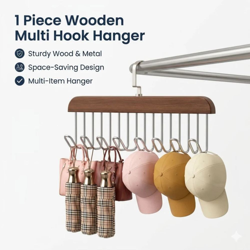 Wooden Multi Hook Hanger, simple wall hanger with multiple hooks for daily use in Pakistan homes