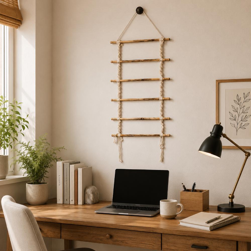 Handmade wooden rod macrame wall organizer and hanging for home decor and artwork for wall in Pakistan