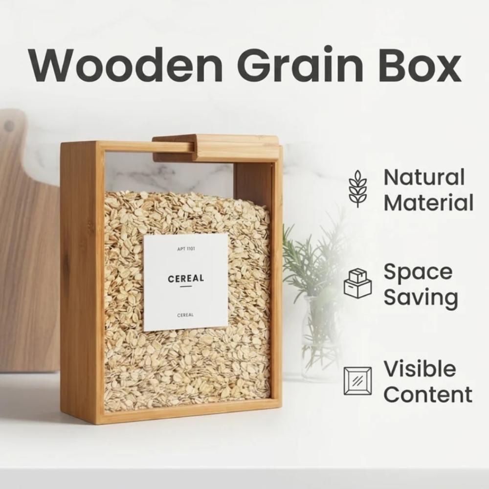 Wooden Grain Storage Box, simple food storage container for kitchen use in Pakistan
