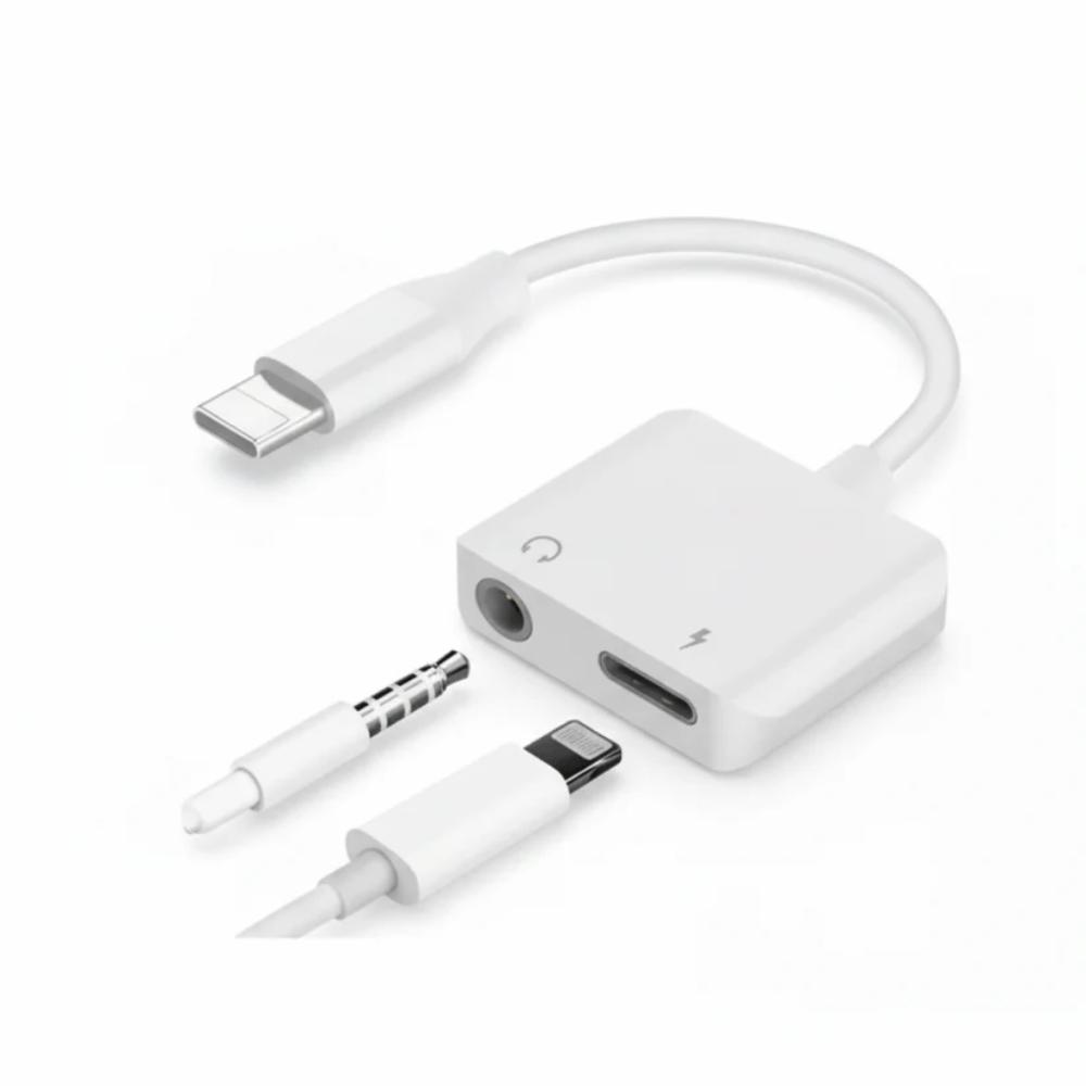 2-in-1 Dual Port Audio Splitter for iPhone, daily use audio charging splitter in Pakistan