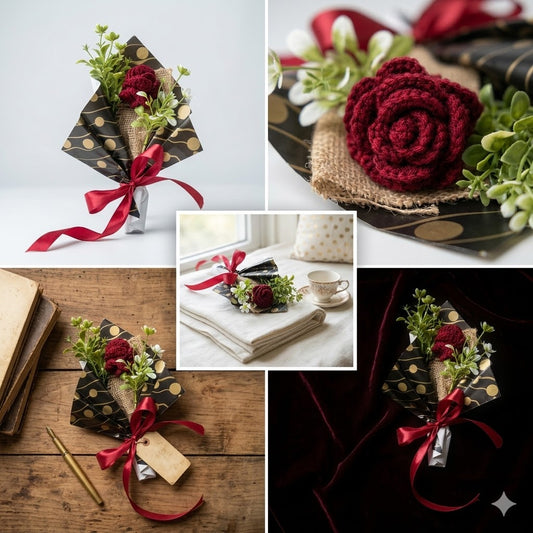Handmade Crochet Red Rose Bouquet