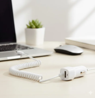 USB Car Charger with Stretchable Micro USB Cable